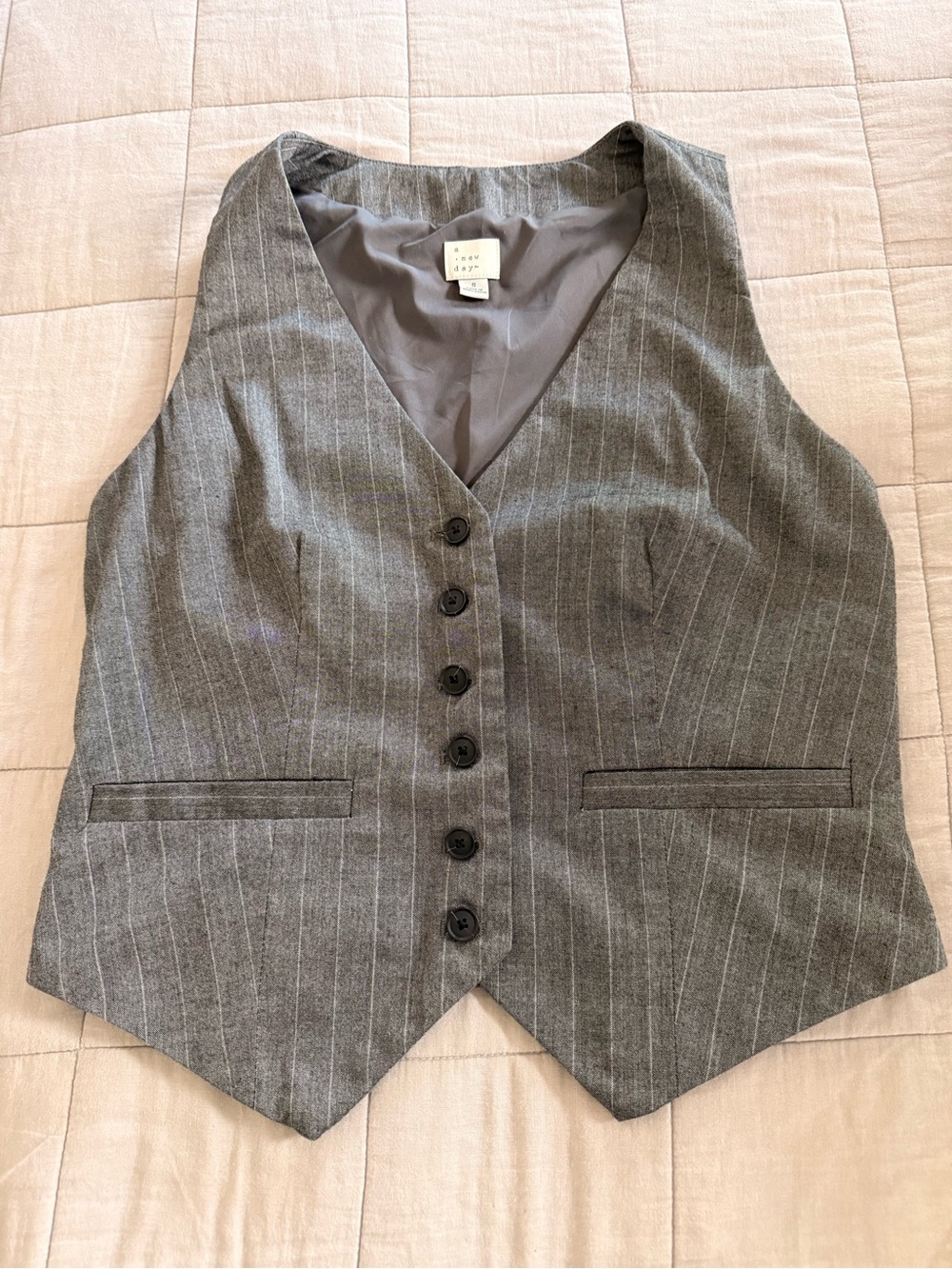 Gray Pinstripe V-Neck Vest